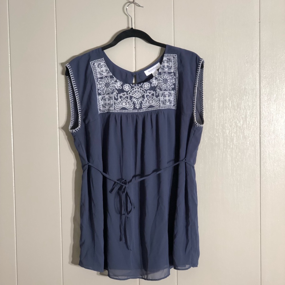 Blue Maternity shirt with cute embroidery